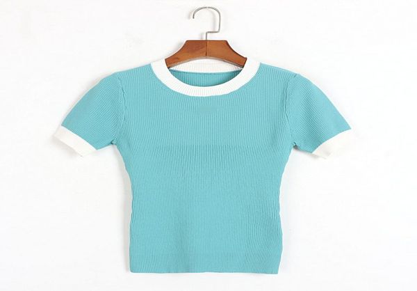 

226 2022 milan runway spring summer brand same style sweater pink black white blue yellow short sleeve crew neck wome5915009, White;black