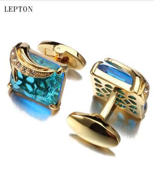 

lowkey luxury blue glass cufflinks for mens lepton brand square crystal cufflinks shirt cuff links relojes gemelos4228745, Silver