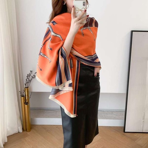 

scarf autumn and winter imitation cashmere shawl thickened air conditioned room warm horse elegant versatile, Blue;gray