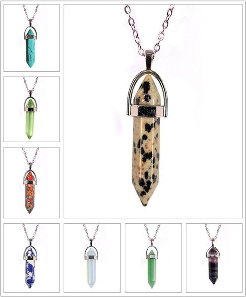

healing crystal quartz point bullet necklaces for women men hexagonal prism natural stone pendant chains fashion jewelry in bulk3093623, Silver