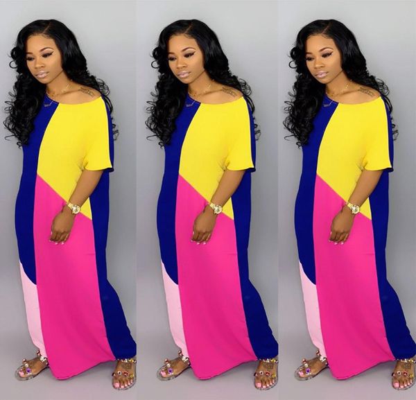 

panelled maxi dresses women fashion batwing sleevele color block patchwork pleated elastic crew neck loose long skirt2226660, White;black