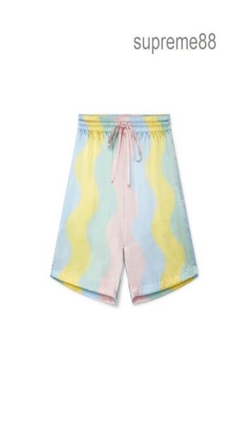 

silk sets satin shell wave cream neon rainbow dream casual shorts men designer shirts5558973, White;black