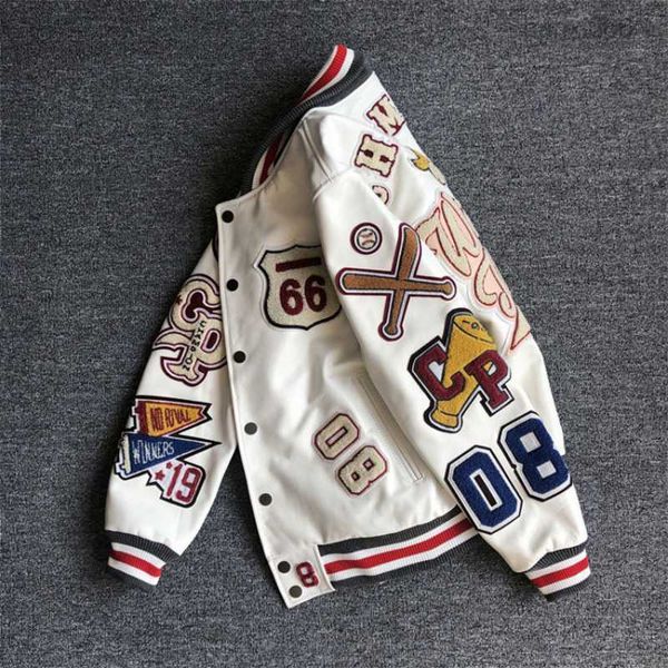

men's jackets spring and autumn baseball uniform y2k retro trend leather jacket heavy industry embroidery white short ins 230615, Black;brown