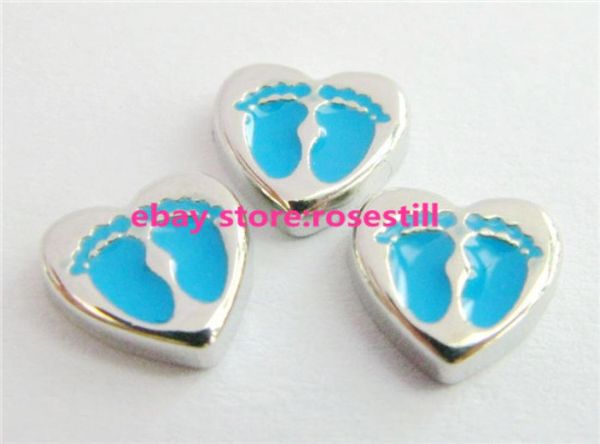 

new design fc175 footprints heart floating locket charms 10pcs for floating living locket as gift wholes 2542031, Blue;slivery