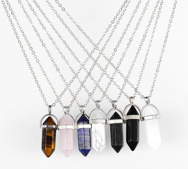 

piedra natural stone crystal point pendant necklace amethyst rose quartz crystal pendulum healing rhinestone chakra pendant neckla4529008, Slivery;golden