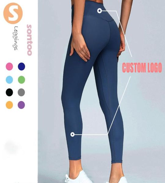 

2022 new s sport leggings women yoga pants custom logo workout fitness clothing run pants gym tights stretch elastic high waist lift hips sp, Black