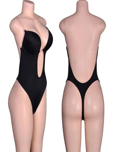 

women backless deep u invisible bra transparent back straps underwire bodysuit wedding evening dress seamless body underwear5997816, Black;white