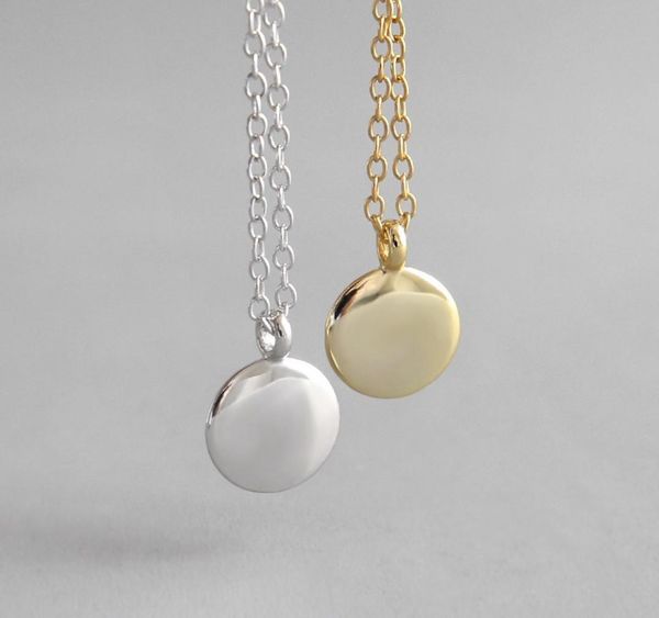 

high polished luxury gold plated sterling silver flat round disc pendant necklace 2021 design 925 mini round necklace3776036