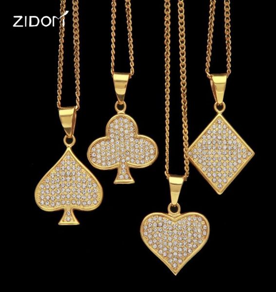 

pendant necklaces 2021 men hiphop poker shape 316l stainless steel with rhinestone fashion necklace jewelry3959478, Silver