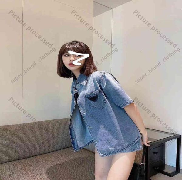 

family shirtsp triangle 2021 autumn foreign style personality leisure versatile jeans small coat short sleeved cardigan shirt wome8950932, White