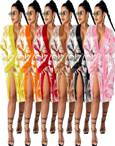 

women nightclothes winter satin silk nightgown tracksuits ladies sleepwear dollar money robe pajamas for nightclubs designers6255501, Gray