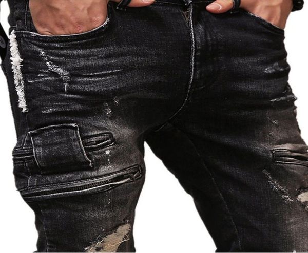 

new fashion hole men039s jeans leisure fashion street beggar pants men black hip hop jeans drop 44 469654116, Blue