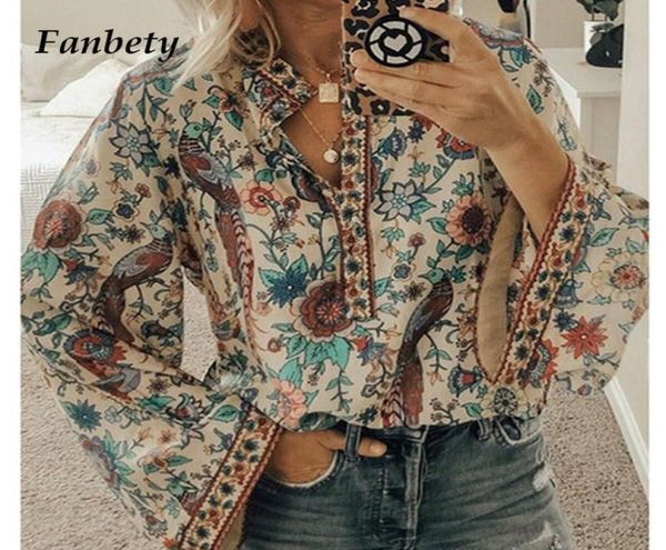 

fanbety plus size autumn chic blouses women peacock floral print long sleeve shirts women casual vneck boho blouse female3345109, White