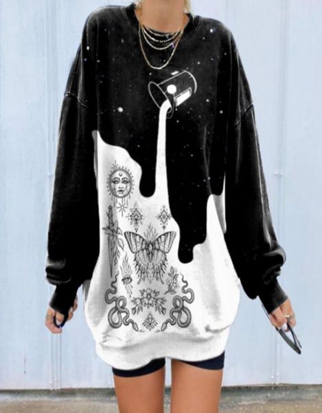 

printed panelled black white women sweatshirt casual loose pullovers hoodies sweatshirt hip hop hipster punk rock streetwear y3816770