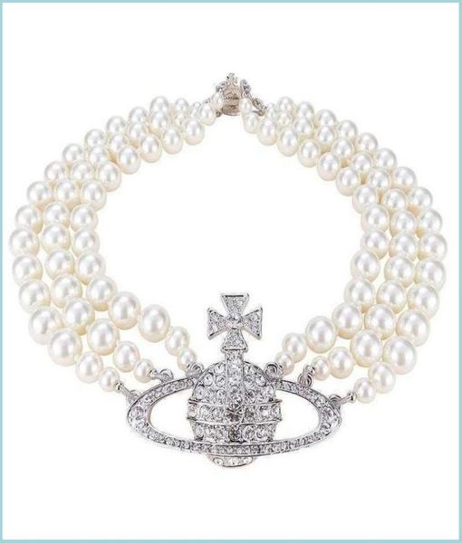 

pendant necklaces empress dowager an three layers of pearls fl diamonds saturn necklace shining bride wedding drop delivery 2021 dhbzi717655, Silver
