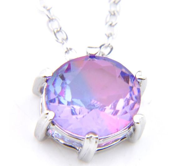 

luckyshine 10 pcs fashion elegant purple tourmaline gemstone round silver chain pendants necklaces for holiday wedding party new4967336