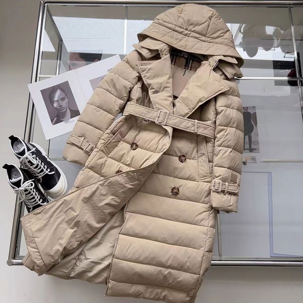 

Designer womens Down Coat Long Over Knee Waist Belt High Collar Hooded Women Winter Coat Extra Long Thickened Warm Jackets Puffer Jacket