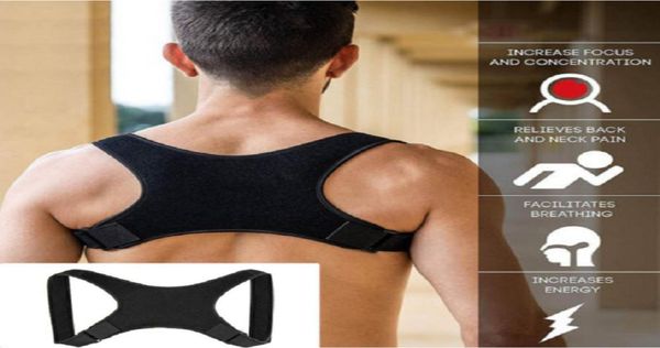 

posture corrector back support belt adjustable fracture men women clavicle spine shoulder correction brace strap1151939, Black;blue
