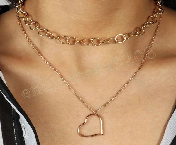 

silver color big heart clavicle necklace fashion women simple casual chain pendant necklaces metal chain jewelry gift4520802
