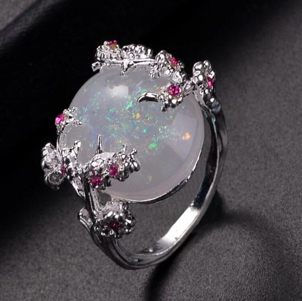 

european rhinestone crystal opal stone branch flower ring eu size 6 to 108557957, Golden;silver
