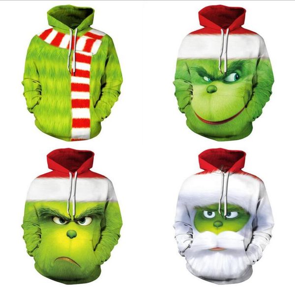 

fashion men women 3d green monster grinch mascot hoodie grinch sweatshirt casual long sleeve christmas hoodies loose size s51577250, Black