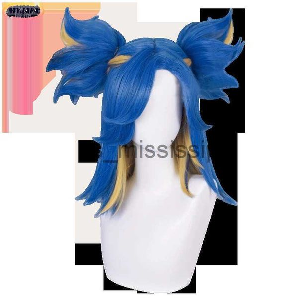 

cosplay wigs game valorant neon cosplay wig short blue mix blond with 2 clip ponytails heat resistant synthetic hair role play wigs wig cap, Black