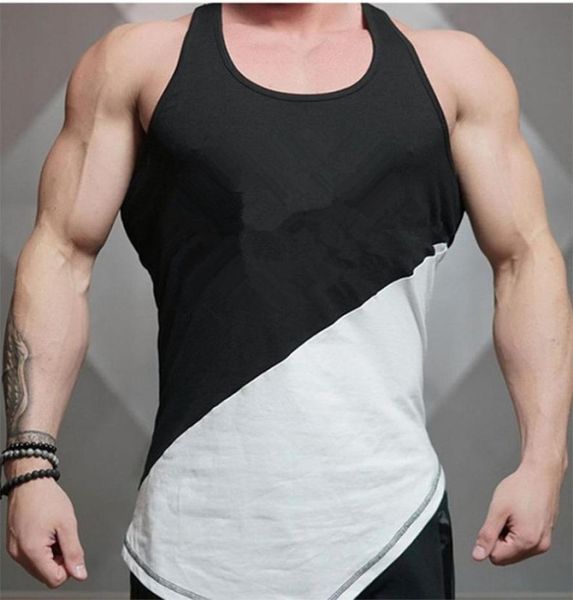 

men039s tank vest cotton sport short muscle man sleeveless oneck athletic4441048, White;black