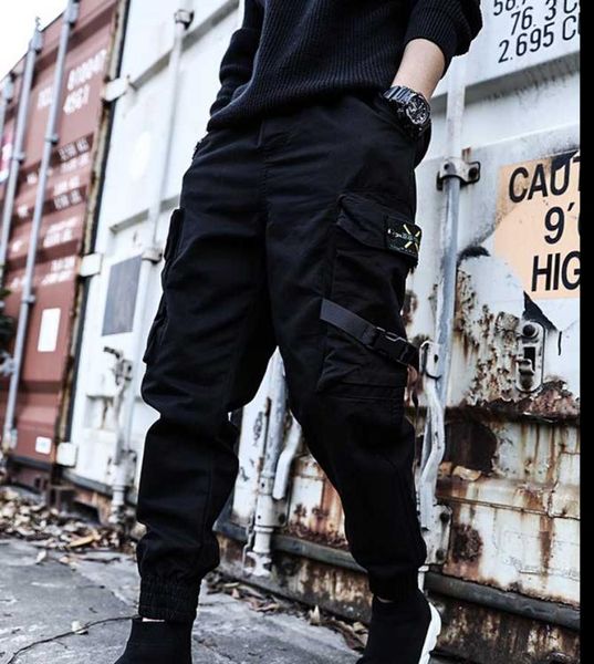 

black cargo pants cotton hip hop boy multipocket elastic waist design harem pant men streetwear punk casual trousers jogger male 2710139