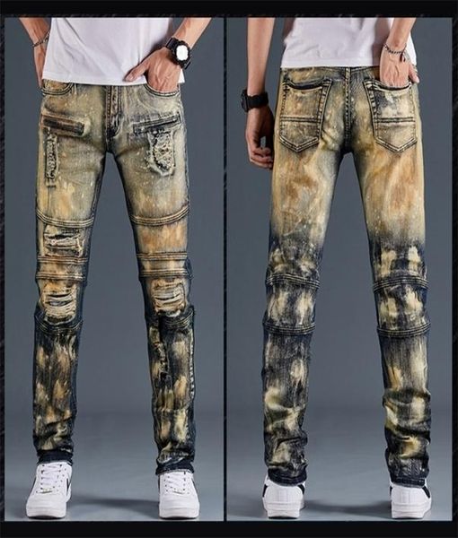 

mens jeans mens pants locomotive fashion denim trousers biker male straight casual designer ripped comfortable advanc1362316, Blue