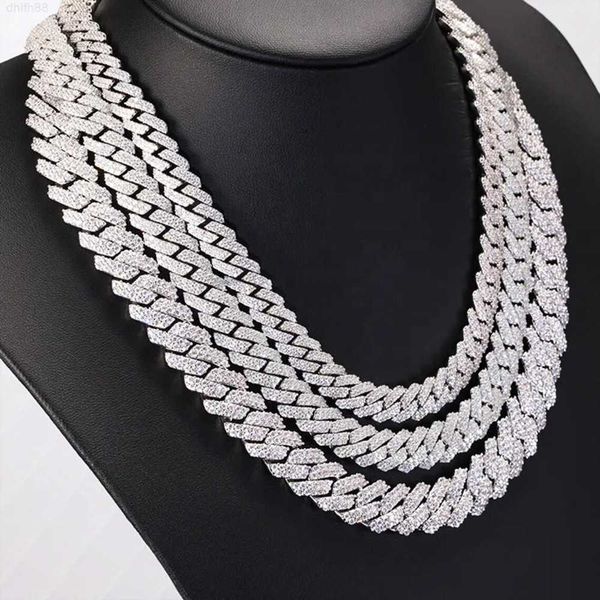 

hiphop iced out bling luxury prong 10mm 12mm 14mm 15mm diamond moissanite men cuban link chain, Silver