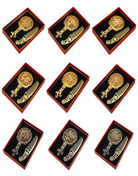

classic retro vintage makeup mirror compact copper golden hollow out cosmetic held hand mirror with hair comb 2805039268q9492836
