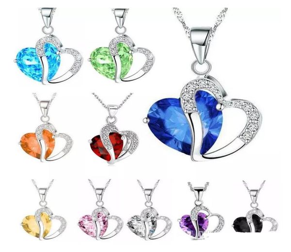 

natural crystal love heart pendant rhinestone necklace classic rovski elements 18 color optional fashion class women girls gift jewelry74068, Silver