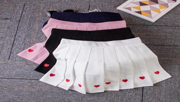 

2020 new women pleated skirt embroidery college style heartshaped cotton quality love kawaii skirt female2867931, Black