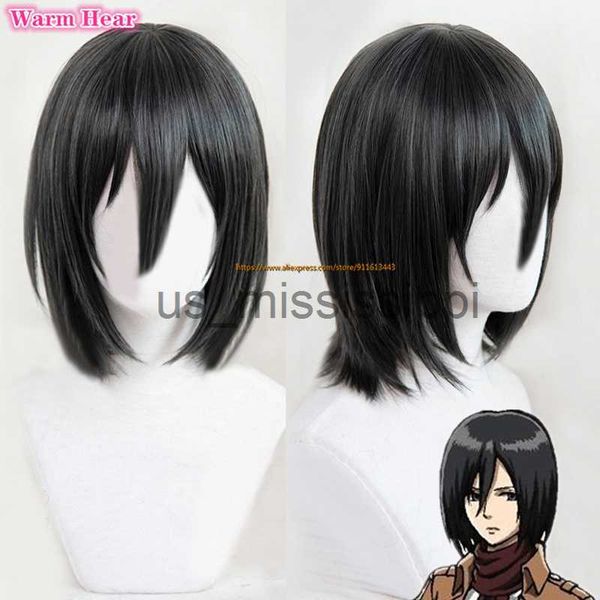 

cosplay wigs mikasa ackerman black 35cm short bob cosplay wig anime attack on titan heat resistant cosplay hair wig cap x0901