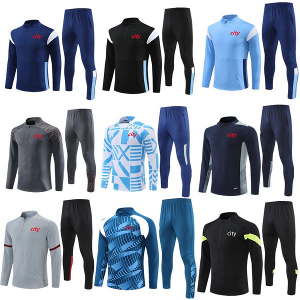 

2023 man tracksuit city haaland half zip training suit men kids 21/22/23/24 long sleeve sportswear football boys girls survatment foot chand, Black