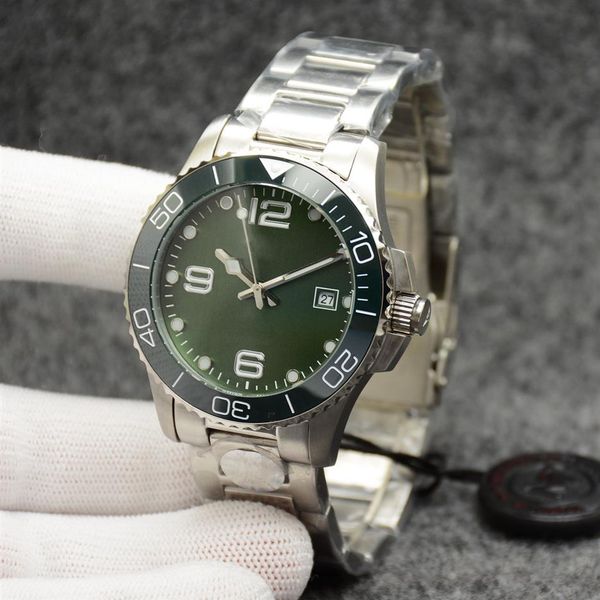 

41mm conquest mens watches automatic mechanical movement stainless steel bracelet concas ceramic bezel with hydroconquest hardlex 249t, Slivery;brown