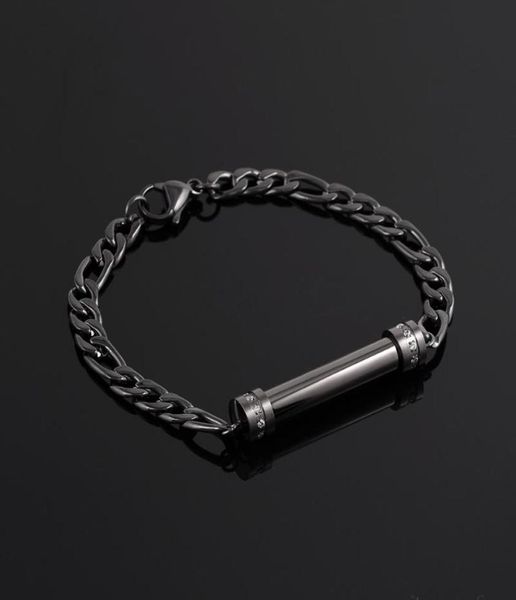 

stainless steel shiny rhinestone tube cremation jewelry holder bracelet bangles women man bangle6418436, Black