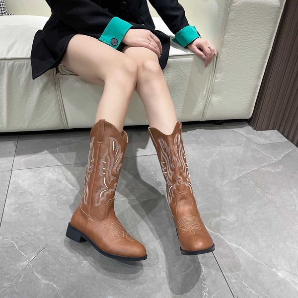

western cowboy boots embroidered knight new large round head martin chelsea long sleeve women 230830, Black