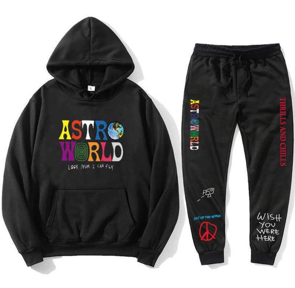 

hip hop print astro world sweatpants hoodie tracksuit thrills chills hoodies plus pants autumn streetwear pullover men women x06015090396, Gray