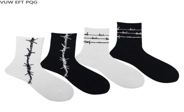 

4pcslot men and women socks original design barbed wire pattern trend fashion street hip hop style cool unique socks 2104061827287, Black;white