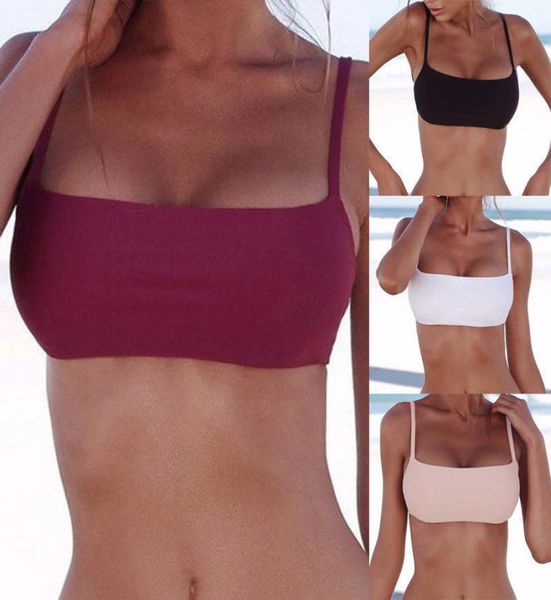 

unpadded bikini pure color swimwear bathing suit women swimming monokini crop new only 712731, White;black