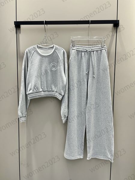 

gray color womens two pieces pants early autumn sports sets 2023 fashion tracksuits sets brand designer long sleeve t shirts with wide leg s, White