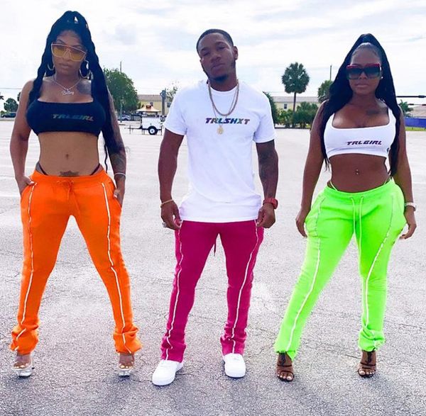 

reflective stripe letter neon fashion sweatpants womens trousers casual flare pants streetwear joggers1676052, Black;white