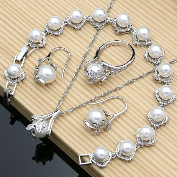 

wedding jewelry sets bride pearl silver 925 charm z birthstone beads bracelet open ring necklaces earrings fashion love gift 230831, Slivery;golden
