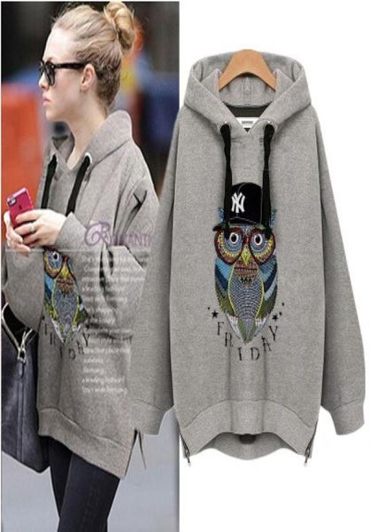 

new autumn winter large size women was thin sleeve owl cashmere sweater coat primer shirt plus size women hoodies l5xl6812535, Black