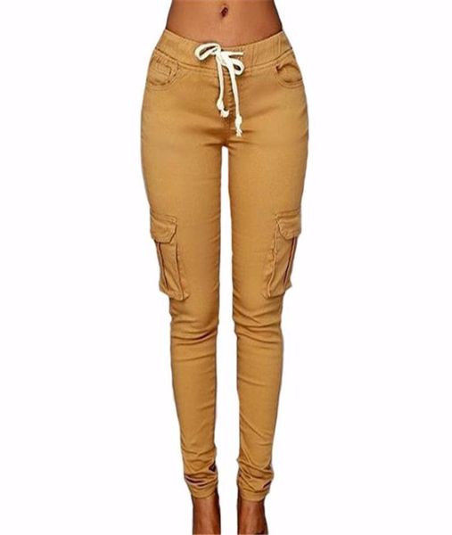 

women pants 2017 new fashion female trousers solid slim stretch drawstring trousers green red party cb pockets pants4904736, Black;white