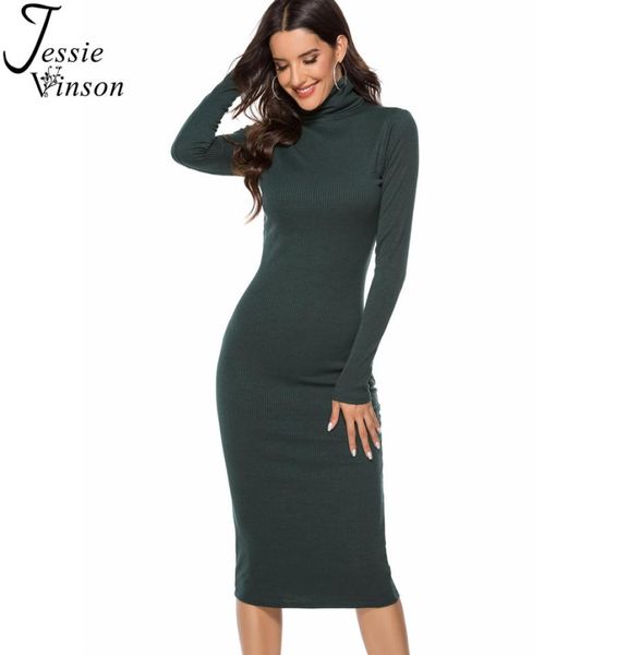 

jessie vinson plus size long sleeve turtleneck knitted rib mid dress women autumn winter 4xl 5xl warm sweater bodycon dress c5035312, Black;gray
