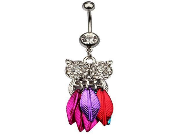 

d0675 owl belly navel ring clear color0123456789106294308, Silver