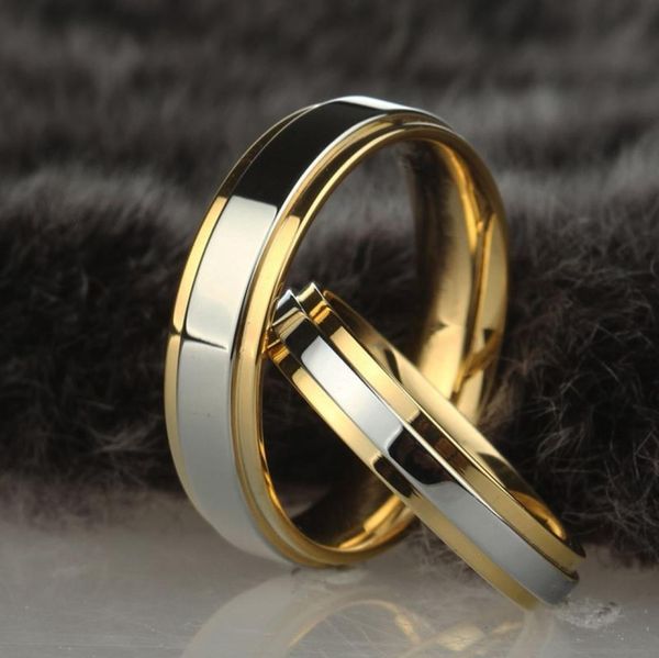

stainless steel wedding ring silver gold color simple design couple alliance ring 4mm 6mm width band ring for women and men2957088, Slivery;golden