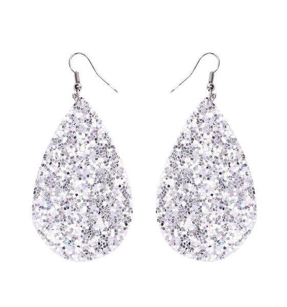 

new fashion drop earrings silver classic color pu leather water drop sequin big teardrop earrings women039s jewelry6709265